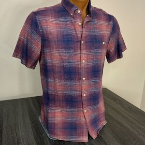 Rown Mens large short sleeve shirt. Blue red white plaid cotton Father's Day.NWT